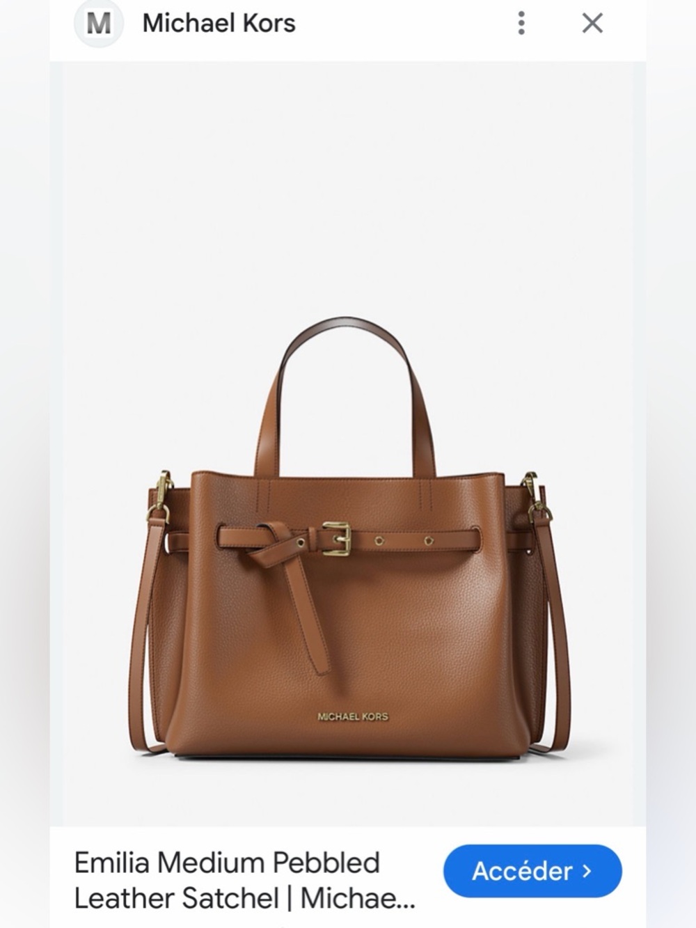 Michael Kors Brown Pebbled Leather Tote with Belt Accent Emilia